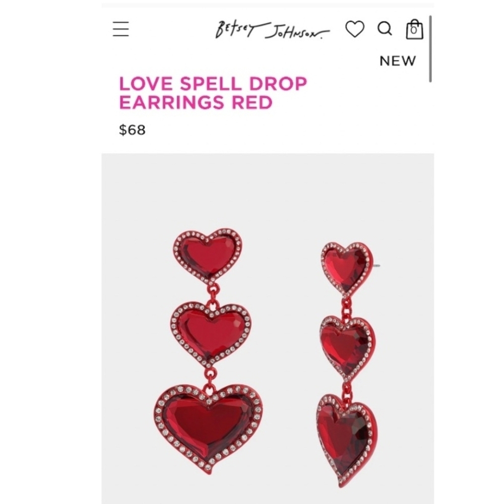 ❤️🔹️ BETSEY JOHNSON🔹️ LOVE SPELL DROP EARRINGS RED - Picture 3 of 9